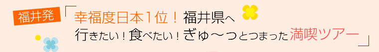 福井発！幸福度日本1位！福井県へ行きたい！食べたい！ぎゅ～っとつまった満喫ツアー～１日目